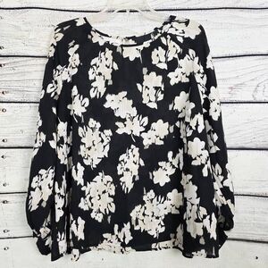 Maurices Black White Floral Long Sleeve Blouse 1X